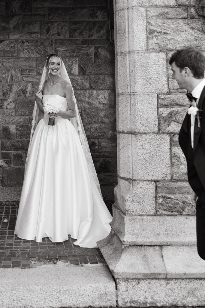 groom admiring his bride