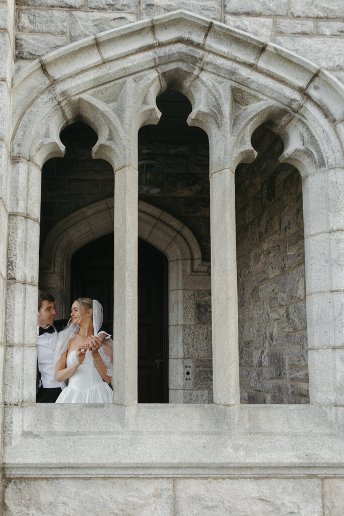 bridal portraits taken through windows