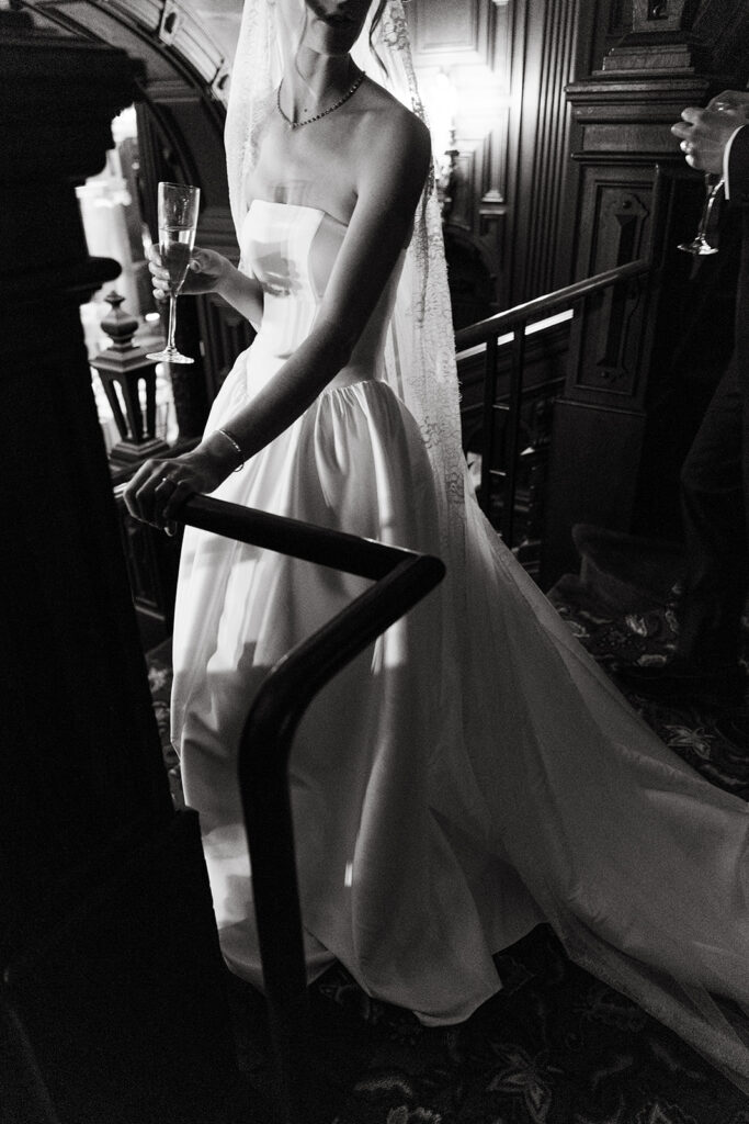 bride walking downstairs