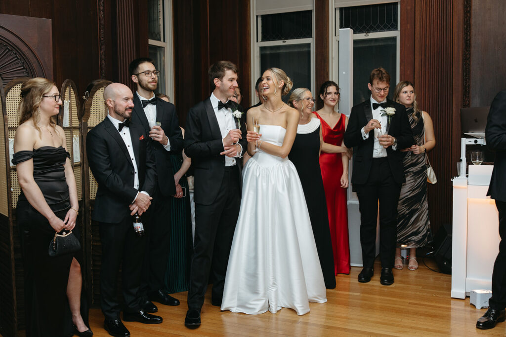 reactions of the bride and groom during speeches