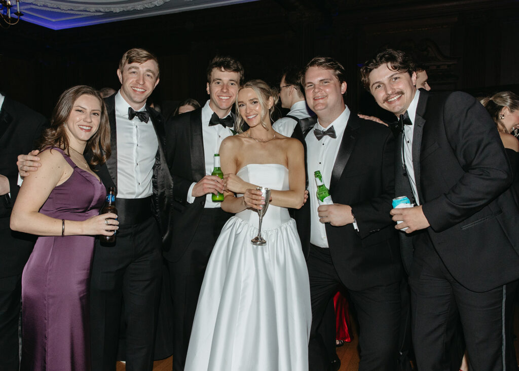 group wedding reception photo with close friends