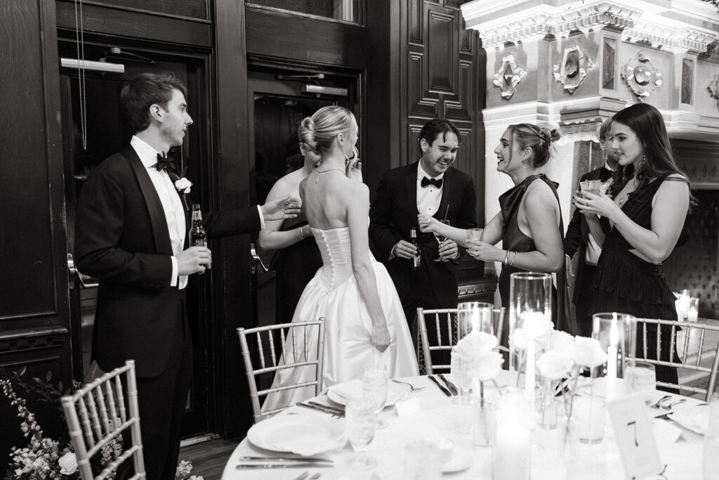 bride and groom saying hi to their guests
